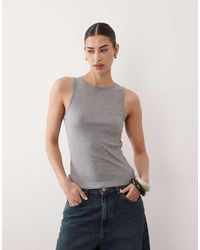 Mango - Cotton Rich Ribbed Racer Vest - Lyst