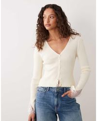 Miss Selfridge - Lace Trim Cardigan With Flute Sleeve - Lyst