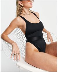 ASOS Recycled High Leg Elastic Thong Swimsuit - Black