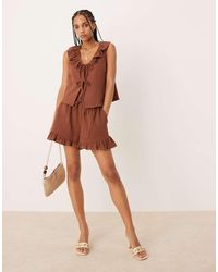 Nobody's Child - Pantalones Cortos Chocolate Con Detalle De Volante De Gasa Tara De (Parte De Un Conjunto) - Lyst