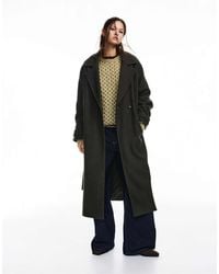 Pull&Bear - Manteau long ceinturé en feutre texturé - bordeaux - Lyst