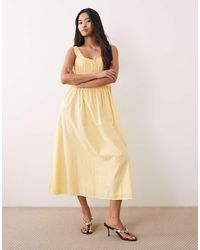 Nobody's Child - Ariel Cotton Ruched Bodice Ruffle Trim Midi Dress - Lyst