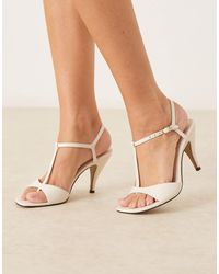 Mango - Sandales à talon en cuir avec bride en t - ivoire - Lyst