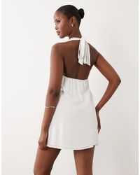 The Frolic - Exclusive Linen Halterneck Mini Dress - Lyst