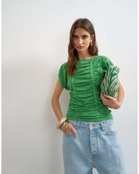 TOPSHOP - Knitted Gathered Detail Cap Sleeve Top - Lyst
