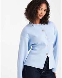 ASOS - Knitted Structured Crew Neck Cardigan With Gold Buttons - Lyst