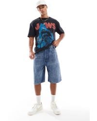 Pull&Bear - Pantaloncini Di Jeans Ampi Lavaggio Scuro Effetto Invecchiato - Lyst