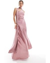TFNC London - Bridesmaids Satin Asymmetric Maxi Dress With Scarf Neck - Lyst