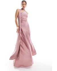 TFNC London - Bridesmaids Satin Asymmetric Maxi Dress With Scarf Neck - Lyst
