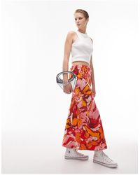 TOPSHOP - Orange Floral Print Bias Maxi Skirt - Lyst
