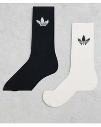 adidas Originals - Pack De 2 Pares De Calcetines Deportivos De Color Negro Y Blanco Con Detalle De Trébol De Tejido Mullido De - Lyst