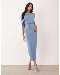 ASOS - Deep Bardot Midi Dress With Cape Back Detail - Lyst