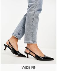 ASOS - Wide Fit Strut Slingback Mid Heeled Shoes Patent - Lyst
