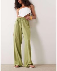 ASOS - Linen Blend Wide Leg Pull On Trouser - Lyst