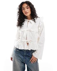 Object - Blouse nouée sur l'avant à manches longues et volants - cassé - Lyst