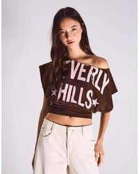 Bershka - Asymmetric Print Short Sleeve T-shirt - Lyst