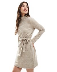 Vero Moda - High Neck Knitted Mini Dress With Tie Waist - Lyst