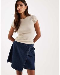 Pieces - Tie Waist Denim Mini Skirt - Lyst