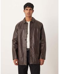 ASOS - Mid Length Leather Shacket - Lyst