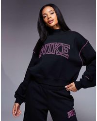 Nike - Felpa Nera E Rosa Con Collo Alto E Logo Rétro - Lyst