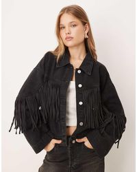 Y.A.S - Giacca Di Jeans Premium Nera Con Frange - Lyst