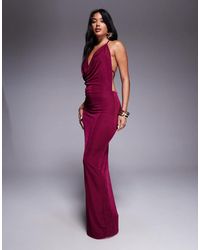 Aria Cove - Maxi Jurk Van Gladde Stof Met Gedrapeerde Halternek En Open Gestrikte Achterkant - Lyst