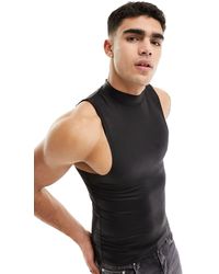 ASOS - Camiseta negra ajustada sin mangas con cuello alto - Lyst