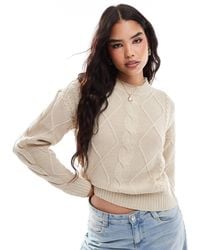 Vila - Round Neck Cable Knit Jumper - Lyst
