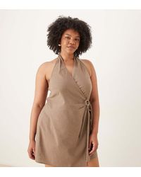 ASOS - Asos Design Curve Cotton Linen Blend Halter Neck Wrap Mini Sundress - Lyst
