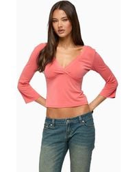 Edikted - Mar V Neck Three-Quarter Sleeve Top - Lyst