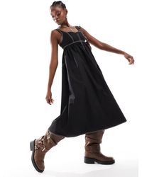 Collusion - Cotton Maxi Smock Dress With Notch Neck - Lyst