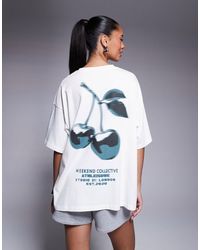ASOS - Weekend Collective Oversized T-shirt With Blue Cherry Graphic - Lyst