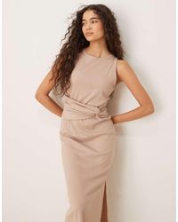 ASOS - Vestito Midi Color Pietra A Coste Senza Maniche Con Nodo - Lyst