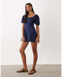 ASOS - Square Neck Structured Cotton Mini Dress With Back Strap - Lyst