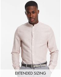 ASOS Regular Smart Linen Shirt With Mandarin Collar - Pink