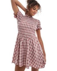 Daisy Street - V-waist Shirred Short Sleeve Mini Dress - Lyst