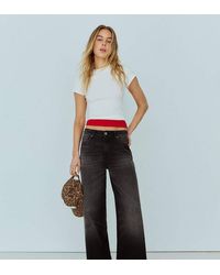 Bershka - Petite High-Waist Wide-Leg Ripped Jeans - Lyst