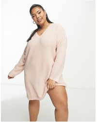 Missguided Ribbed Dress With V Neck - Natural