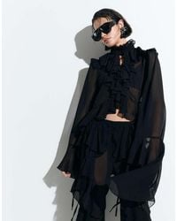 Noughts & Kisses - Chiffon Extreme Ruffle Tie Front Drape Sleeve Blouse Co-Ord - Lyst