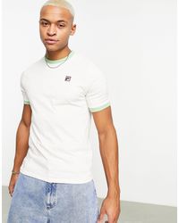 Fila - Marconi - t-shirt crema con bordi verdi e logo piccolo riquadrato - Lyst