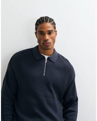 JJ Rebel - Ribbed Quarter Zip Polo Jumper - Lyst