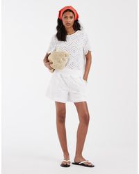 Pieces - Short Sleeve Broderie Top Co-ord - Lyst