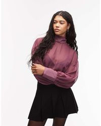 ASOS - Chiffon Funnel Neck Volume Sleeve Blouse - Lyst