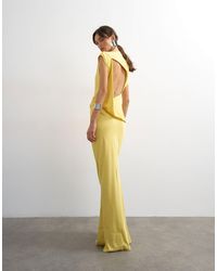 TOPSHOP - Satin Grown On Neck Tuck Side Maxi Dress With Open Back - Lyst
