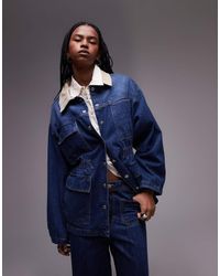TOPSHOP - Denim Elasticated Waist Barn Jacket With Cord Collar - Lyst