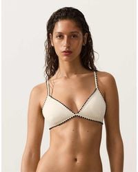 Oysho - Contrast Stitch Triangle Bikini Top - Lyst