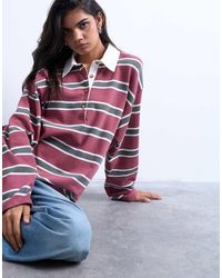 TOPSHOP - Gestreepte Rugbypolo Van Jersey Met Lange Mouwen - Lyst