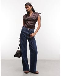Reclaimed Vintage - Ruched Shoulder Satin V Neck Top - Lyst