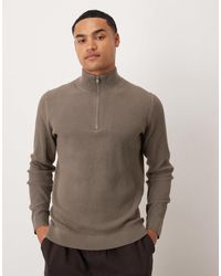 Mango - Cotton Mix Ribbed Quarter Zip Sweater - Lyst