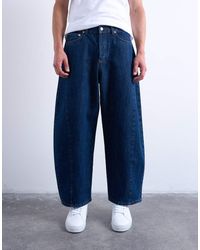 TOPMAN - Vaqueros Rígidos De Corte Barrel Con Lavado Oscuro De -Azul - Lyst
